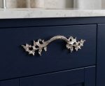 French Leaf Pull Handle (Polished Silver 64mm) | Cabinet Handle on Navy Blue