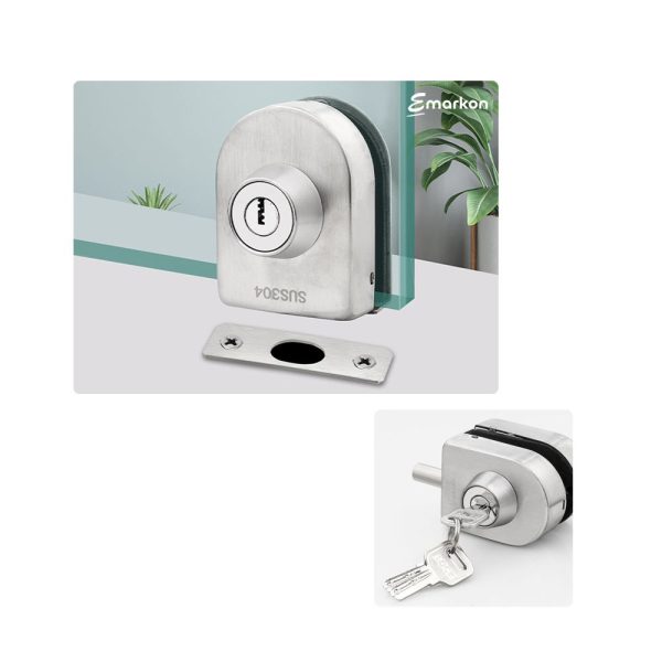 Glass Door Lock | Stainless Steel | No Drilling Required | For Tempered Glass Frameless Doors (Rounded Design, Top or Bottom Closing for Single Door)