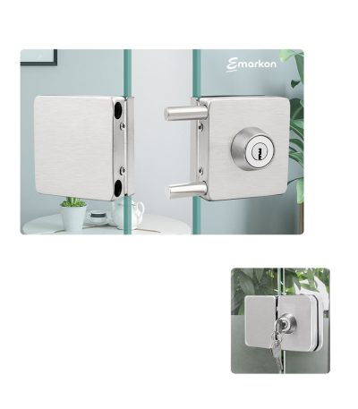Glass Door Lock | Stainless Steel | No Drilling Required | For Tempered Glass Frameless Doors (Square Design, Centre Closing for Double Doors)