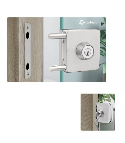 Glass Door Lock | Stainless Steel | No Drilling Required | For Tempered Glass Frameless Doors (Square Design, Side Closing for Single Door)