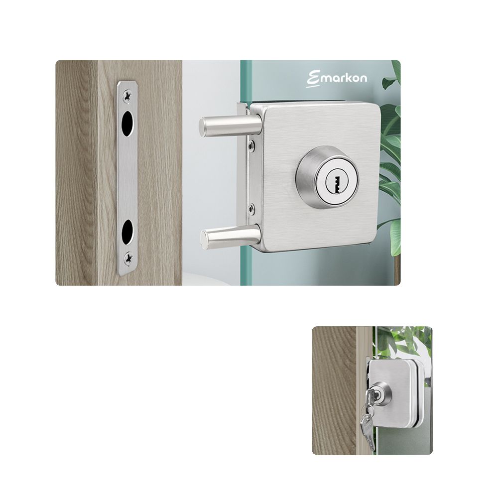 Glass Door Lock | Stainless Steel | No Drilling Required | For Tempered Glass Frameless Doors (Square Design, Side Closing for Single Door)